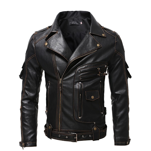 Mænds Lapel Biker Læderjakke 4XL