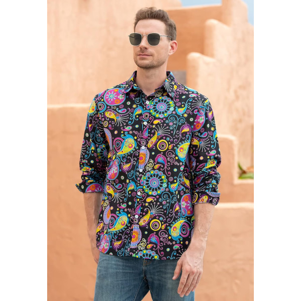 Disco linneskjortor för män 70-tal Casual Paisley-tröjor Blommig vintage långärmad skjorta CS56 3XL