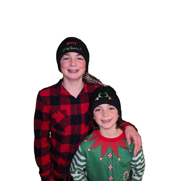 Broderad Beanie med Kant, Rolig Hatt, Varma Julhatt Red 2