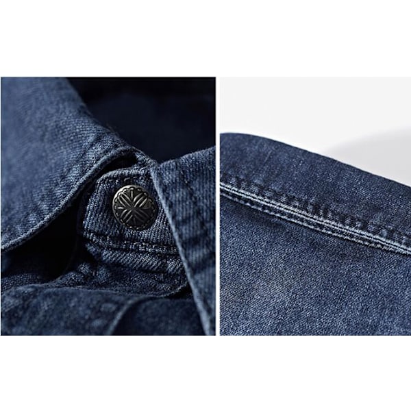 Herr Denimskjorta Retro Casual Jean Arbetskläder Blue 2XL