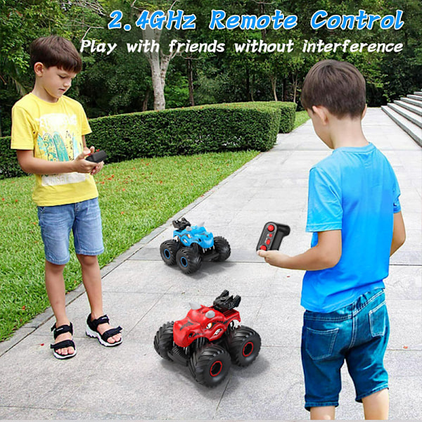 Kaukosäädöllä ohjattava dinosaurusauton, 2.4GHz RC-hirviöautot pojille suihkulla Blue