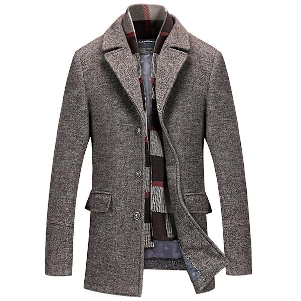 Herrar Ullblandning Peacoat med Avtagbar Mjuk Scarf Coffee L