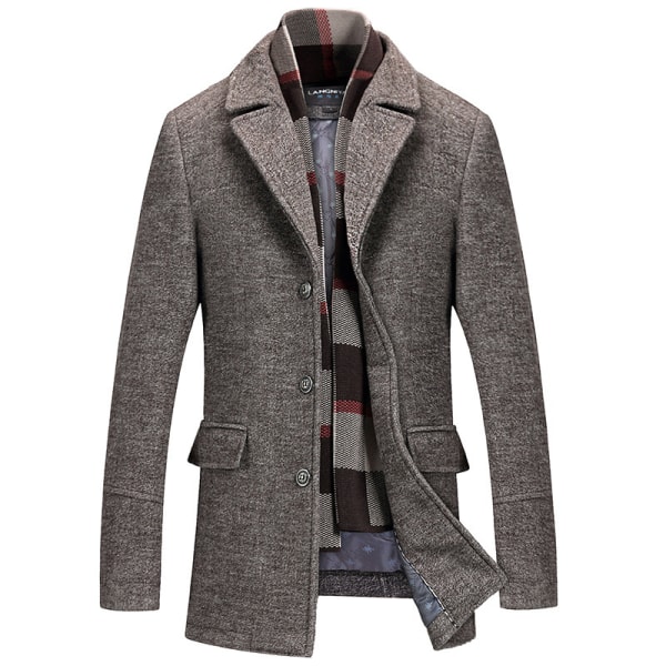 Herrar Ullblandning Peacoat med Avtagbar Mjuk Scarf Coffee XXL