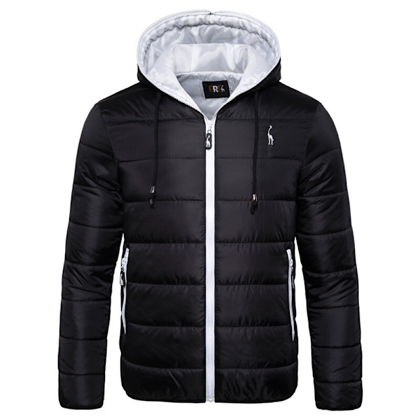 Vinter enfärgad varm luva dunjacka för män black and white 2XL