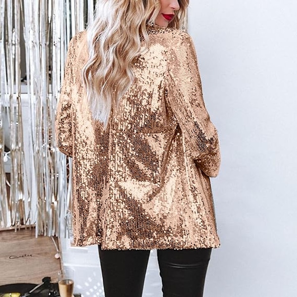 Dame Blazer Letvægts Lange Ærmer Enkelt Knappen Slank Blazer Gold S