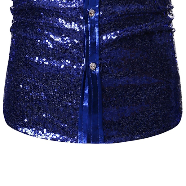Menn Sequin Langarmet Skjorte Metallisk 60-talls Skjorte Knappeskjorte Blue M