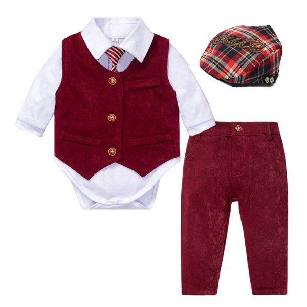 Baby Boy Suit Toddler Formell Outfit Barn 3-delad väst Gentleman Kläder 3T