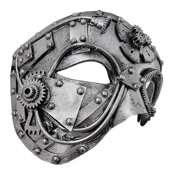 Steampunk Metallisk Cyborg Venetians Mask, Maskeradmask för Halloween silver