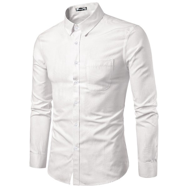 Casual skjorta för män Långärmad Button Down Oxford Textured Dress Shirts WHITE S