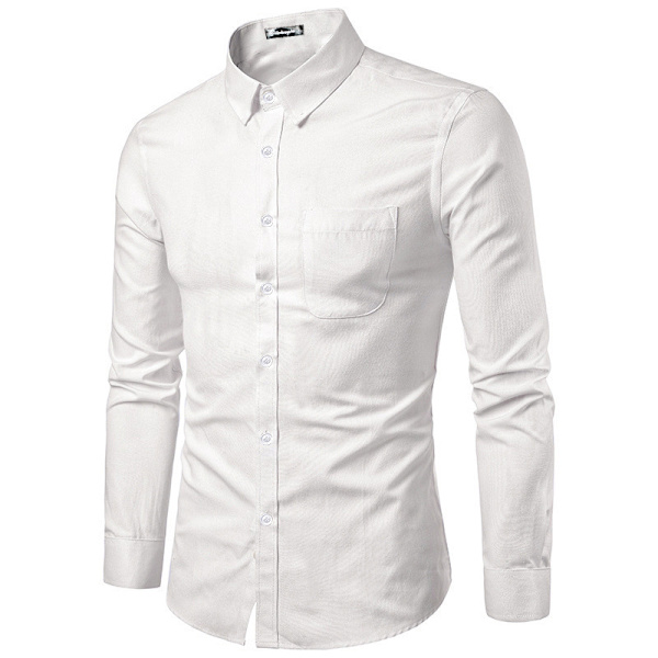 Hvit skjorte for menn, lang ermet, knappestolpe, Oxford-stoff, strukturert WHITE M
