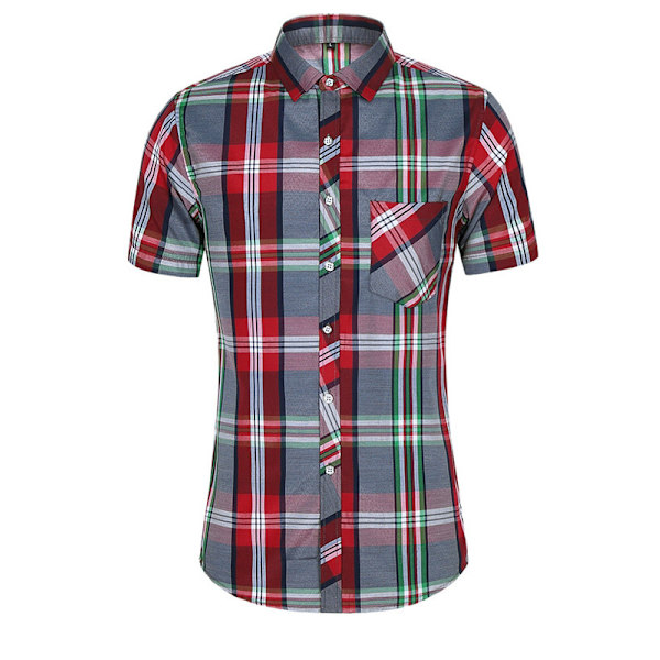 Miesten Ruudullinen Rento Lyhythihainen Napitettava Pukeutumispaita Red 4XL