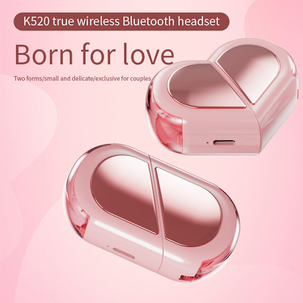 Hjärtformade TWS Hörlurar Trådlösa Öronproppar med Mikrofon In-Ear Hörlurar pink