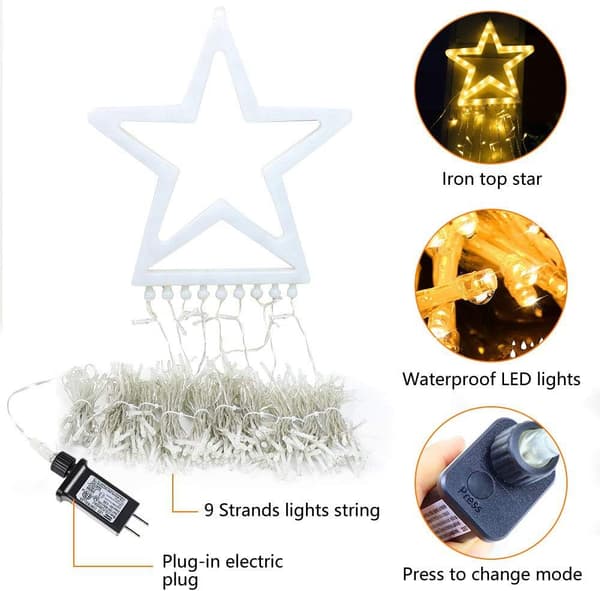 Vandfald Julelys med 8 Tilstande til Juletræspynt Warm Light