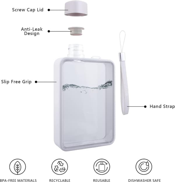 A5 Vedenpullo Kanteen Flask Litteä Kannettava Matkamuki white