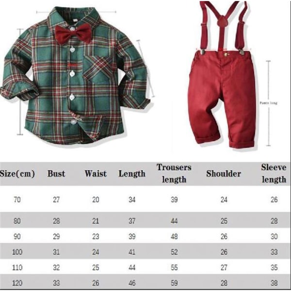 Pojkarnas Juldräkt Gentleman Rutiga Kläder Kostym Set Red 110