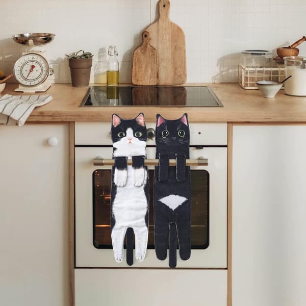 Rolig Katt Handduk för Kök och Badrum Black White cat