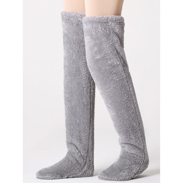 Mysiga Sockor, Knähöga Toffelsockor, Damvinterstrumpor Över Knäet, Fuzzy Långa Strumpor Light Grey