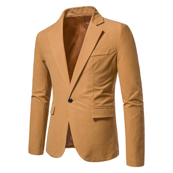 Herrkavaj med en Knapp, Enfärgad, Slim Fit, Lättviktsjacka Khaki M