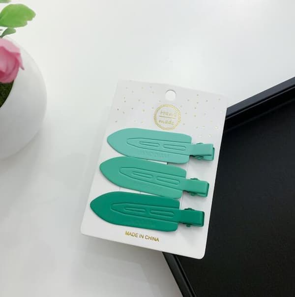3-pack Candyfärgade Metalliska Hårclips som Inte Lämnar Märken Green