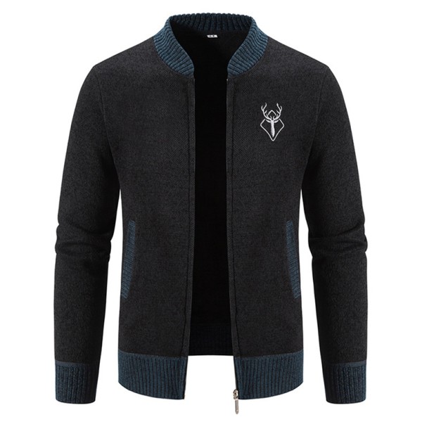 Mænds Strikket Cardigan Varm Jakke Black XXL