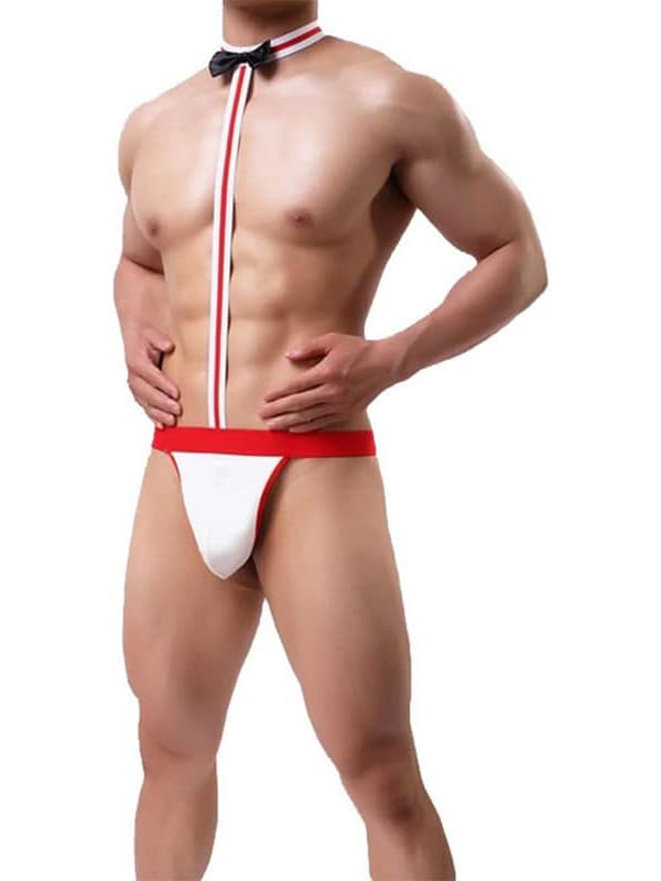 Miesten tarjoilijan cosplay-solmiobodystringit Red