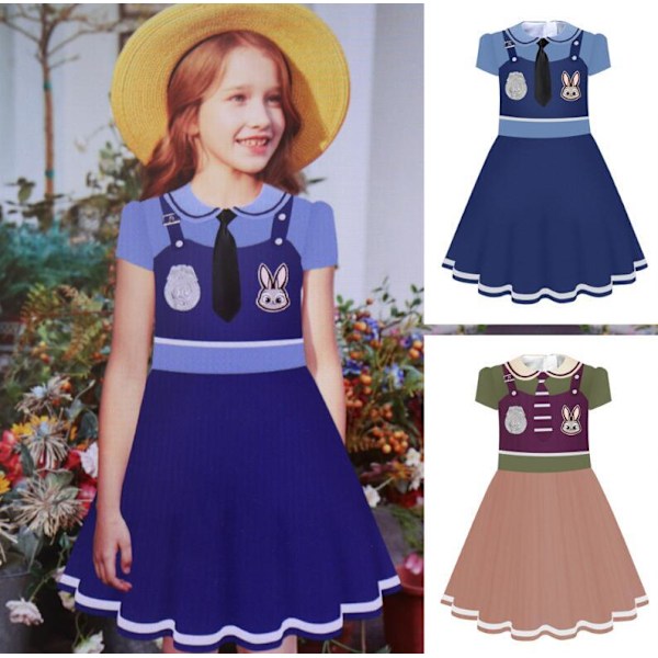 Flickor Klänning Bunny Officer Cos Kostym Blue Children 110