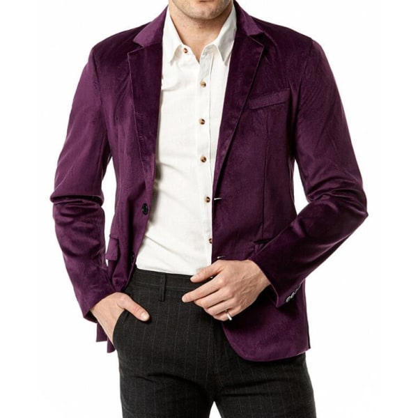 Velvet Slim Fit Solid Color Blazer för män Purple l