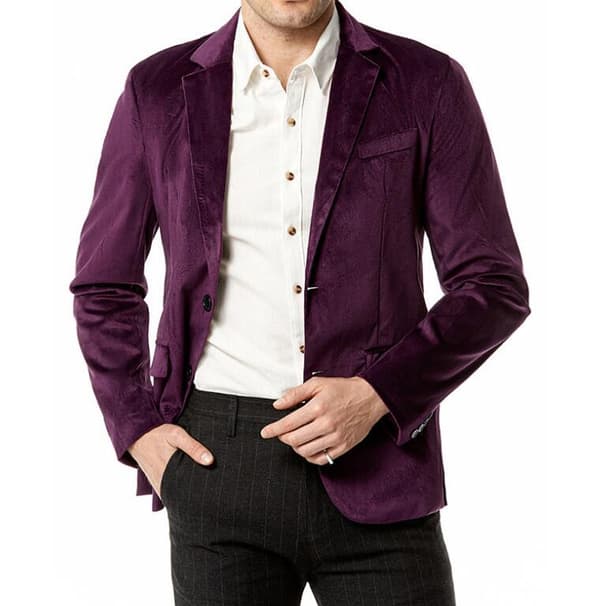 Velvet Slim Fit Solid Color Blazer för män Purple S