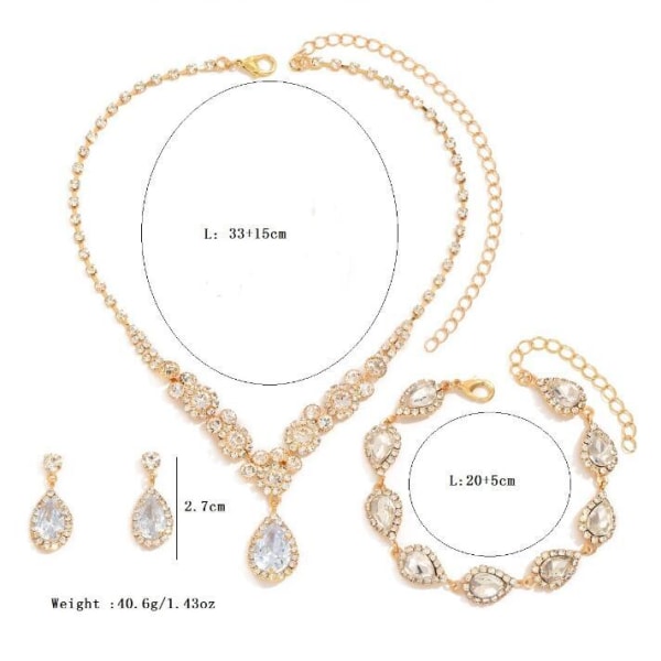 3-pack kristallhalsband Dingla örhängen smycken set för bröllop gold
