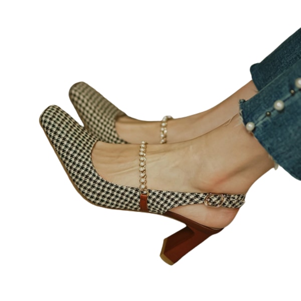 Kvinnors Slingback Sandaler med Kvadratisk Tå och Chunky Högklack 42