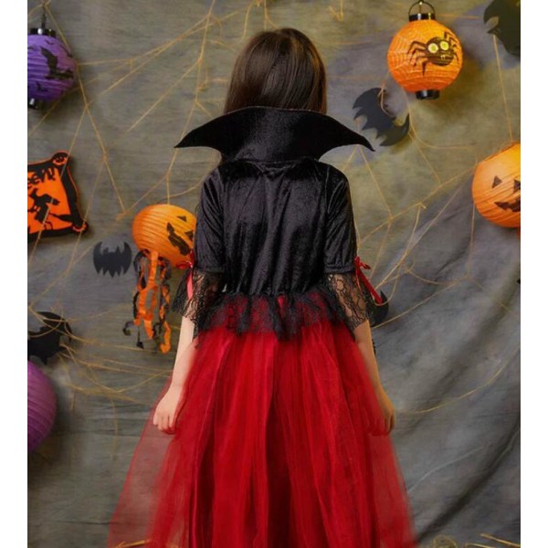 Barn Halloween Vampyr Häxa Dräkt Med Headpiece Girl 170CM