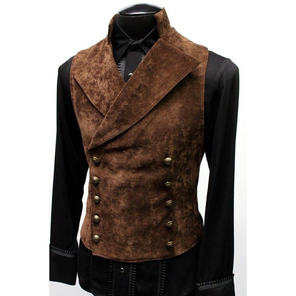 Herre Faux Suede Dobbeltbrystet Vest Slim Fit Gothic Steampunk Waistcoat Gentleman Tuxedo Black XL