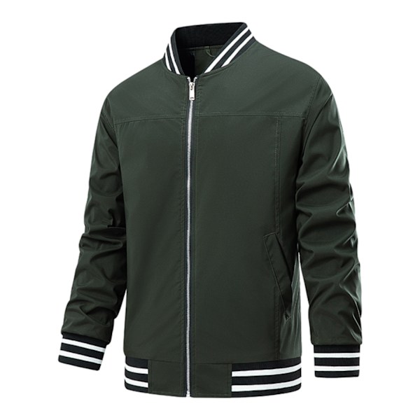 Hettegenser for menn i ensfarget casual-stil med striper og glidelås Green L