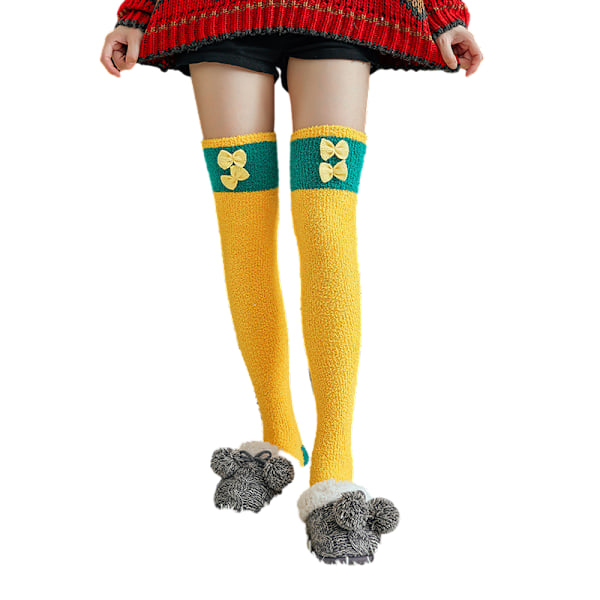Damstrumpor med tecknad figur, fluffiga, vintervarma, över knäet Yellow Bow