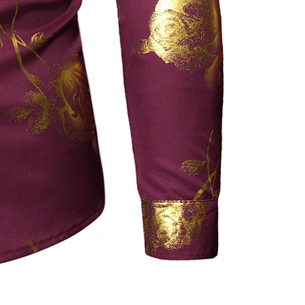 Herrar Hipster Slim Fit Långärmad Knappskjortor Wine Red XL
