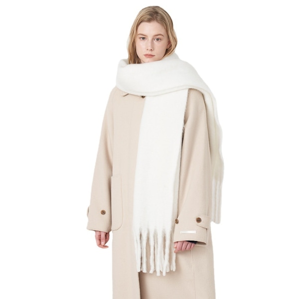 Vinterkashmirhalsduk med tofs White