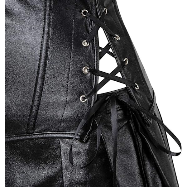 Kvinnors Punk Rock Faux Läder Steampunk Korsett Set XS
