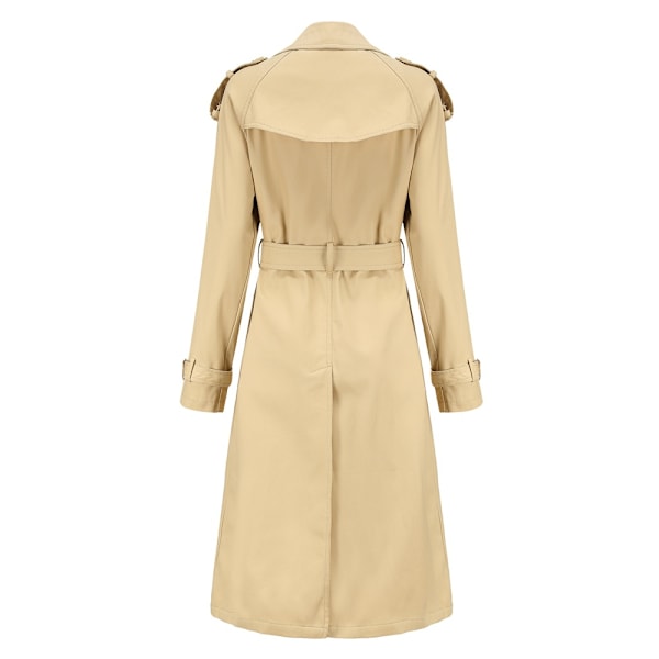 Kvinnors Trenchcoat Lång Dubbelknäppt Höstmode Klassisk Krage Slank Överrock khaki M