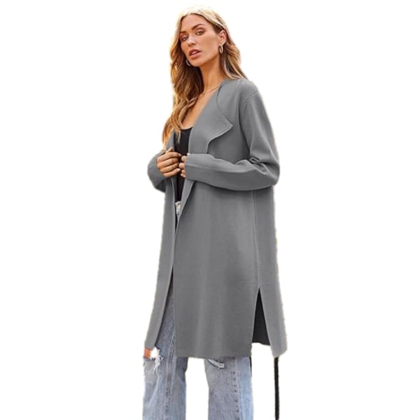 Långa ullkoftströjor för kvinnor Lätt casual kappor Gray XL