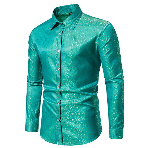 Mænds Casual Langærmet Lapel Trykt Knapløs Skjorte Green M