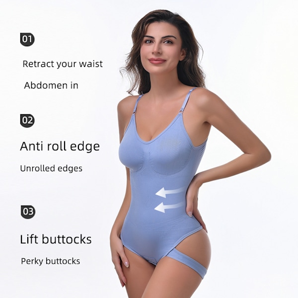 Sømløs Shapewear Slankende Fuldkrops Shaper Thong Bodysuit Light Blue 2XL