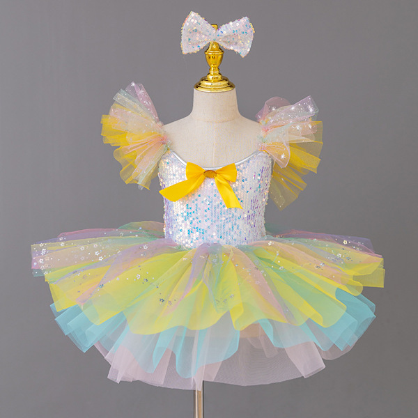 Børne Ballroom Klæder Sequined Tutu Kjoler Yellow 130