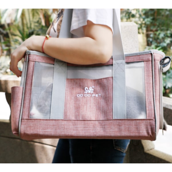 Pet Out Bag Kattbärväska Hundväska Djurväska Hundbärväskor för Små Hundar Mesh Tote Handväska Hållare Pink L