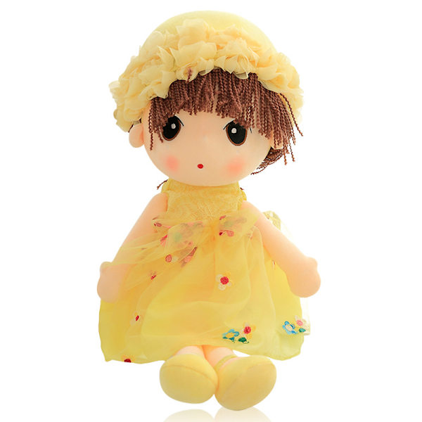 Mjuk babydocka flicka med kläder, söt mjuk trasa docka Yellow-70cm