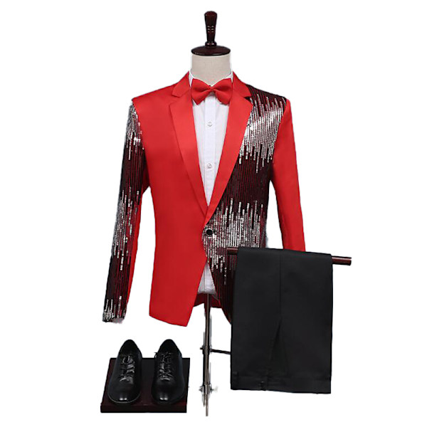 Herre 2-delt Suit Casual Slim Fit Prom Suit Red M
