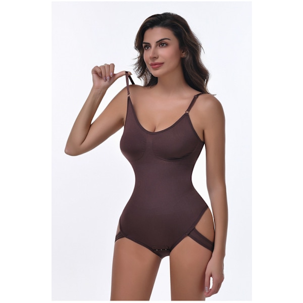 Sømløs Shapewear Slankende Fuldkrops Shaper Thong Bodysuit Coffee M