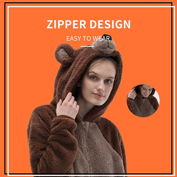 Unisex Vuxen Sovkläder med Fickor Lösa Tjocka Pyjamas Brown M