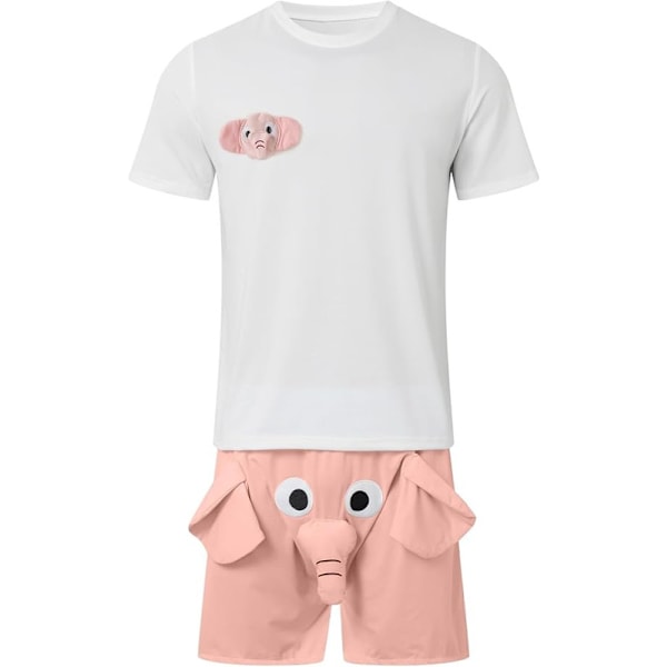 Unisex Tegneserie Elefant T-skjorte og Shorts Sett Myk Dyre Pyjamas Pink M