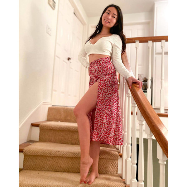 Sommarflödande midikjolar med slits för damer, ledig blommig kjol med hög midja red and white M