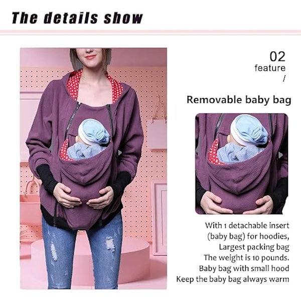 3-i-1 Multifunksjonell Maternitygenser med hette for kvinner Purple M